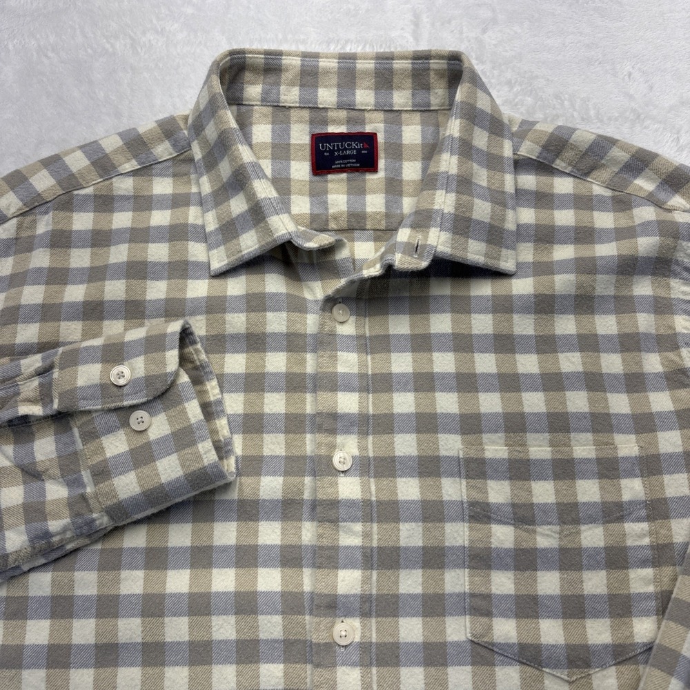 UNTUCKit Macaulay Flannel XL Tan Gingham Button Down Quiet Luxury Smart Casual